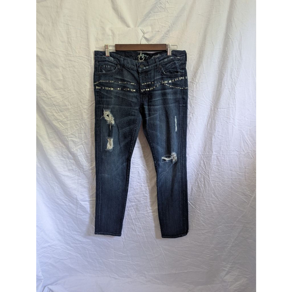 7 For All Mankind Josefina Boyfriend Distressed Studded Jeans Sz 29 Punk Grunge - Picture 1 of 10